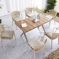 Ensemble de meubles d'extérieur de style européen haut de gamme avec table basse et chaises en rotin pour jardin, patio, balcon - Design multifonctionnel