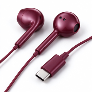 Auriculares con cable tipo C, ligeros, color burdeos, estéreo de alta claridad, para dispositivos universales tipo C - Product Image 2