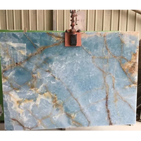 Onyx bleu panneau mural en pierre d'onyx rétro-éclairé naturel dalle de marbre onyx bleu ciel doré