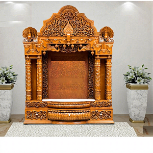 Mandir de prière en teck fait main, finition dorée brillante haut de gamme, durable, armoire d'autel, temple traditionnel pour la maison, rangement, USA - Product Image 1
