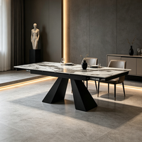 Table à manger rectangulaire extensible moderne en gros, surface en pierre frittée, gain de place, pour salon intérieur