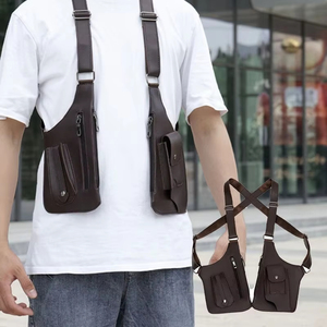 Bolsos cruzados de pecho para hombre al por mayor, con doble correa para el hombro, antirrobo, impermeables, de PU, con múltiples bolsillos, para pesca. - Product Image 1
