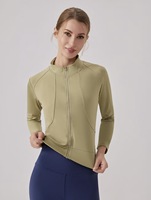 Haut de yoga léger à col rond pour femme, manches longues, coupe ajustée, anti-transpiration, respirant, extensible dans quatre directions, Spandex/Polyester