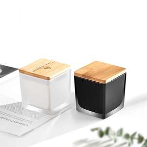 โหลเทียนขนาด80มล. 135มล. 300มล. 640มล. ทรงสี่เหลี่ยมสีดำสีขาวแบบกำหนดเองพร้อมฝาไม้ไผ่ - Product Image 1