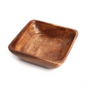 Bol carré en acacia pour servir des collations, des biscuits, finition naturelle, écologique, vaisselle pour hôtel, fête, utilisation décorative. - Product Image 1