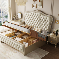 Ensemble de meubles de chambre à coucher français, cadre de lit king size, beige, lit français doux, moderne, simple, grand, confortable, capitonné, lit double
