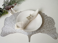 Napperons et dessous-de-plat en PVC de style européen de 38 cm, motif feuille de Ginkgo en vinyle doré, pour table de salle à manger, table basse, cuisine, événements et mariages