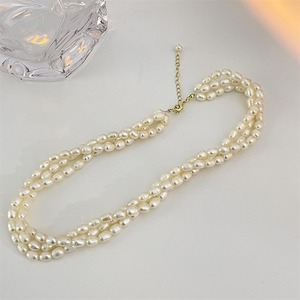 Collar de cuentas multicapa con perlas naturales de agua dulce para mujer, Collar chapado en oro de 14K auténtico, joyería - Product Image 5