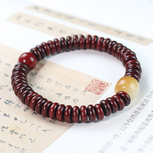 Blood Sandalwood <b>Bracelet</b> 3x8mm Cinnabar White Jade Bodhi Unisex Everyday Wear - Product Image 2