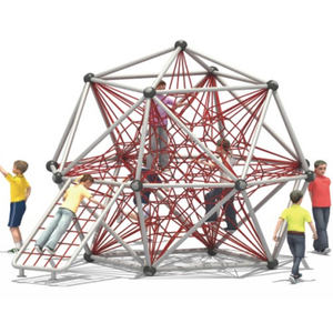 Aire de jeux avec cadre rouge et filet noir, toboggan tubulaire, balançoires et plusieurs chemins pour parc commercial - Product Image 4