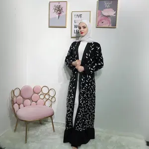 Yeni varış zarif dantel yapraklar Kimono Abaya elbise uzun XL boyutu müslüman kadınlar için rahat elbiseler açık Abaya