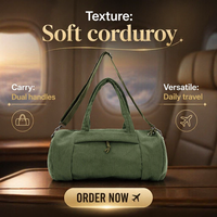 Sac de voyage à grande capacité pour le yoga, le sport et la remise en forme, en velours côtelé, avec fermeture à cordon, respirant, 20-35L, pour les voyages de courte durée