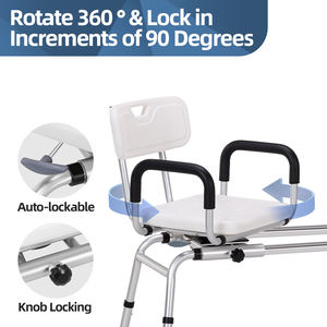 Tecforcare Chaise <span class=keywords><strong>de</strong></span> douche avec rotation à 360 ° pour les personnes âgées Chaise <span class=keywords><strong>de</strong></span> <span class=keywords><strong>bain</strong></span> antidérapante en aluminium Siège <span class=keywords><strong>de</strong></span> douche pliable à hauteur réglable - Product Image 3