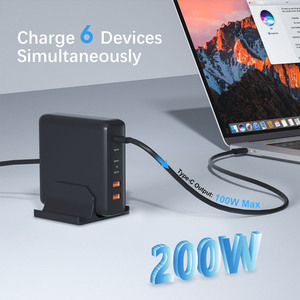 Estación de carga de escritorio de 6 puertos de 200W, 4xUSB C y 2xUSB a puertos GaN Fast Charger Hub para computadoras portátiles, teléfonos, IPads simultáneamente - Product Image 4
