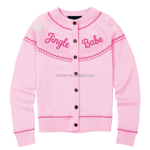 <span class=keywords><strong>Pull</strong></span> en tricot à boutons brodé Jingle Babe rose pour <span class=keywords><strong>femme</strong></span> Lushwin - Product Image 4