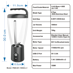 Licuadora portátil mini USB silenciosa para alimentos de bebés, licuadora de frutas para el hogar y la cocina, seis cuchillas, excelente para mezclar, licuadora portátil. - Product Image 6