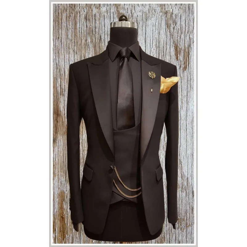 2021 костюм Homme, черные мужские костюмы с острым отворотом, 3 предмета, облегающие костюмы, смокинги для жениха, Свадебный блейзер (пиджак + брюки + жилет)