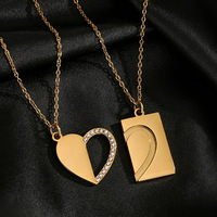 TD Paar Matchende Hart Ketting, Gegraveerde RVS Halve Hart Puzzelhanger met CZ, Valentijnscadeau voor Liefhebbers