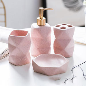 Set di accessori per il bagno della casa dell'hotel rosa opaco nordico all'ingrosso all'ingrosso Set da bagno in ceramica a buon mercato - Product Image 6