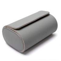 Étui de voyage portable personnalisé en cuir PU gris à 2 emplacements pour montres, avec doublure en daim beige, boîte de rangement pour hommes et femmes