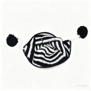 Bonnet à oreilles en crochet noir et blanc, bonnet tricoté fait main avec pompons et motif œil porte-bonheur, bonnet chaud d'hiver pour le ski et le streetwear - Product Image 3
