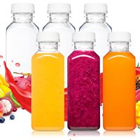 Bouteilles carrées en plastique de jus de smoothie réutilisables transparentes de 12oz 350ml avec couvercles et couvercles pour réfrigérateur