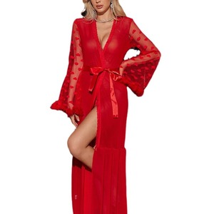 Sexy Dessous Transparente Netz-Herzmuster-Spitzenrobe für Damen Schwarz/Rot Hochzeitsnacht Flitterwochen Braut OEM-Anpassung Polyester - Product Image 5