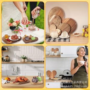Plateau de service en bois en forme de cœur, bambou acacia, couleur unie, style rétro luxueux, pour cuisine, fruits, pizza, en-cas - Product Image 1