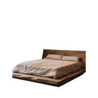 Lit Tatami en Bois Massif Sculpté à la Main Style Rustique Wabi-Sabi, en Olme Vieilli, Nordique-Japonais, avec Rangement de 1,8 Mètre, Meuble Double pour la Maison