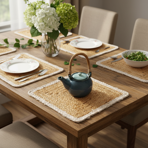Modern Floral Braided Machine Made Customizable Anti-Bacteria <b>Square</b> Jute Cotton Eco-Friendly <b>Placemats</b> for Home Parties Hotels - Product Image 2