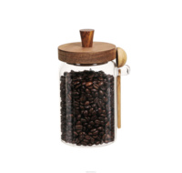 EUDR Pot de conservation en verre avec couvercle en bois d'acacia, anti-poussière, hermétique, étanche, écologique, anti-odeur, ustensile de cuisine, cuillère, cuisine