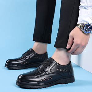 Zapatos de Hombre Mulinsen, de Cuero Genuino, con Diseño Calado, Tacón Bajo, con Cordones, Casuales, para Trabajo, Color Marrón Sólido - Product Image 2