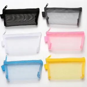 New simple triangular pencil bag with transparent mesh test pencil bag for unisex stationery
