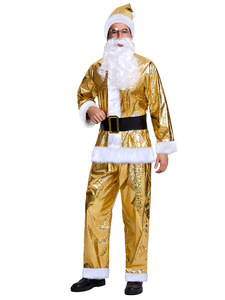 Costume Cosplay de Père Noël Doré pour Homme Adulte Costume de Noël Haut en Peluche Pantalon Chapeau Barbe Ensemble Complet Costume d'Halloween de Vacances 2025 - Product Image 5