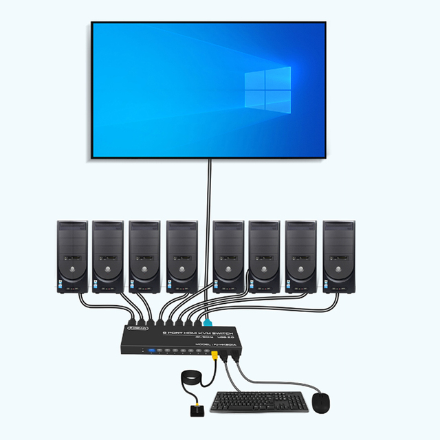 HK801A Fjgear High Quality 8-Port Hdmi2.0 Kvm Switcher Usb2.0 Selector 8In 1Out 3840X2160P@60Hz 4K Hdmi Automatic Kvm Switch