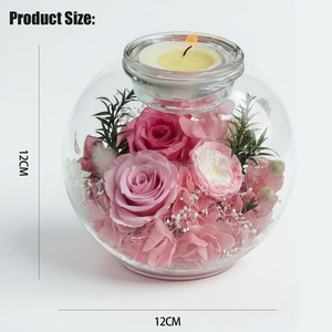 Juego de Portavelas con Cúpula de Cristal y Rosas Secas Preservadas Eternas - Decoración de Lujo para el Hogar, Regalos para Propuesta de Matrimonio y Compromiso - Product Image 4