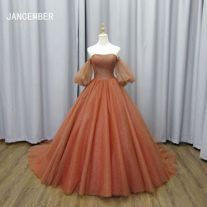 Jancember MZ0032 Robes de soirée princesse orange chérie avec manche détachable - Product Image 1