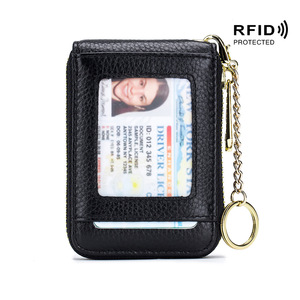 Porte-cartes multifonctionnel en cuir véritable RFID exquis porte-clés pour hommes femmes pour cartes bancaires et d'organes pour le commerce extérieur - Product Image 5
