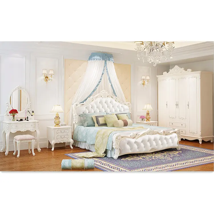 럭셔리 디자인 골동품 로얄 침실 가구 침대 룸 가구 유럽 로얄 퀸 침실 스위트 세트