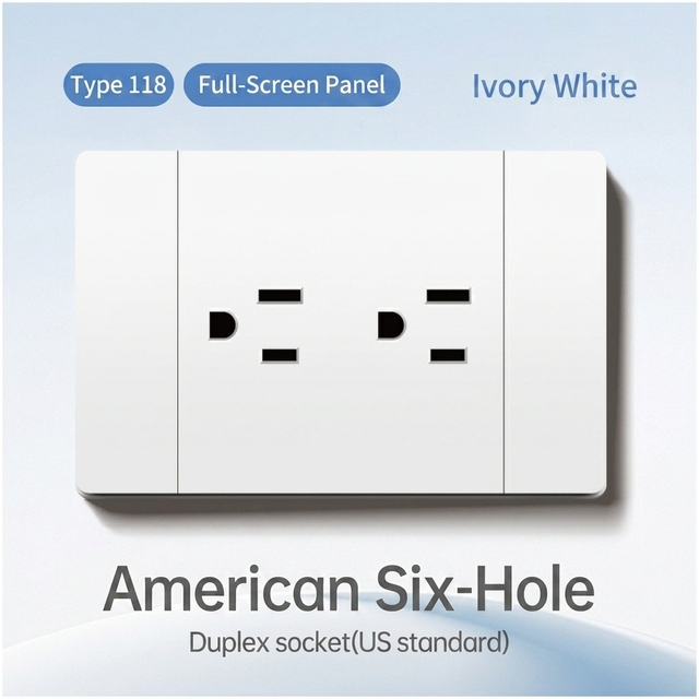 South American Socket 118 Type US Six-hole PC Plate Double 3 Pin Canadian Wall Socket