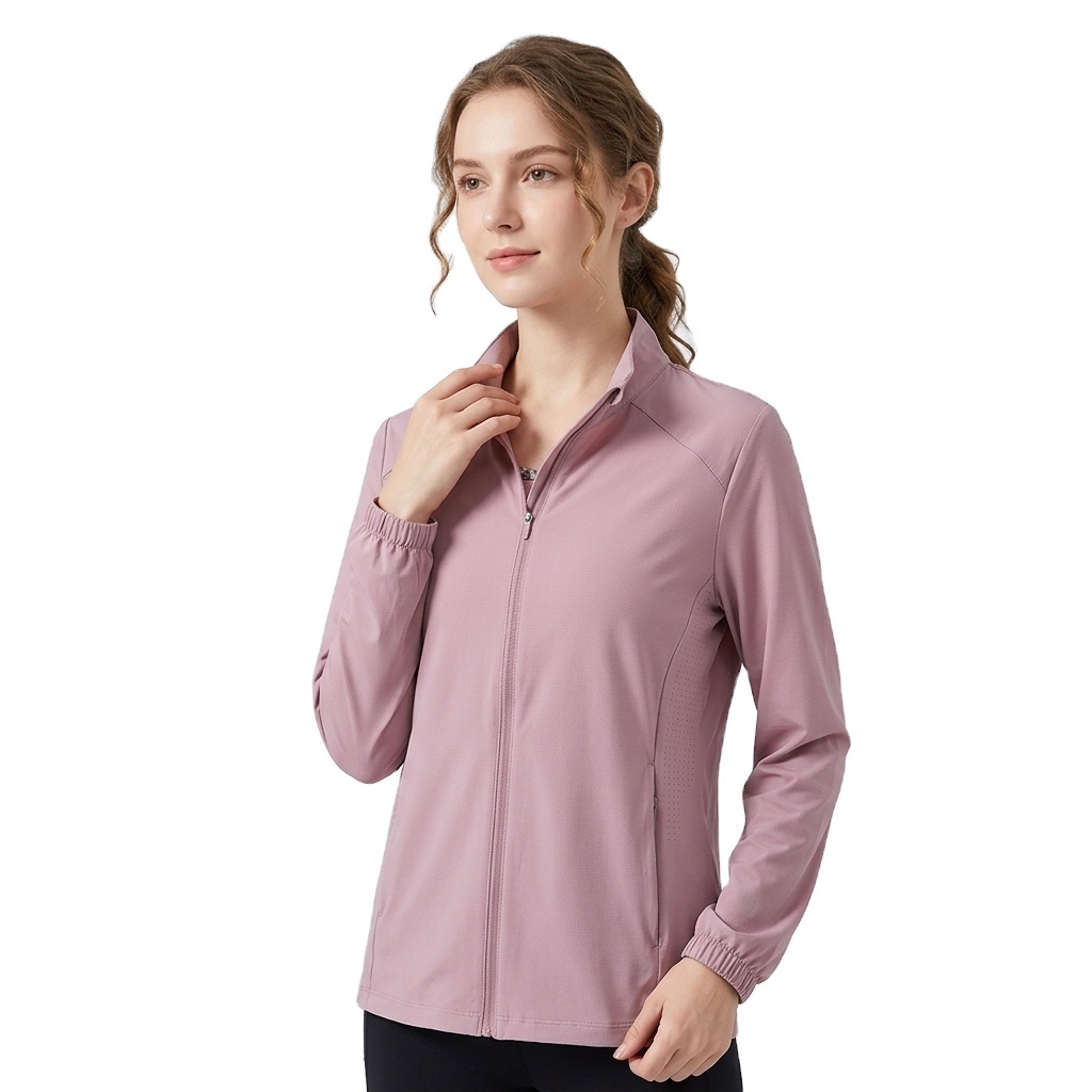 Women's Yoga Wear Custom Logo High Stretch Moisture Wicking Thumb Hole Stand Collar OEM Factory Sports Jacket