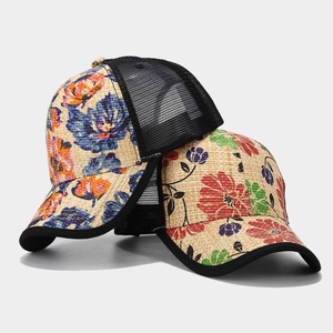 Wholesale <b>Straw</b> Beach Sun Hat Custom Print Trucker Cap Elegant Unisex Summer Mesh Outdoor Sports Style Fashion Caps for Women - Product Image 3