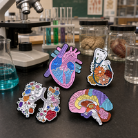 Broche en métal, épinglette en émail souple, collection Cœur, Cerveau, Poumons, Stéthoscope, Floral, Médicale, cadeau pour infirmière, étudiant en médecine