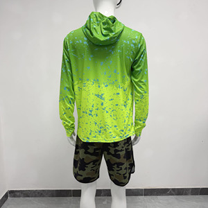 High Performance Men's Hooded <b>Top</b> Full Sleeve <b>Neon</b> Fluorescent Stretchy Anti-Odor 100% Polyester Angler Go-to Shirt - Product Image 4