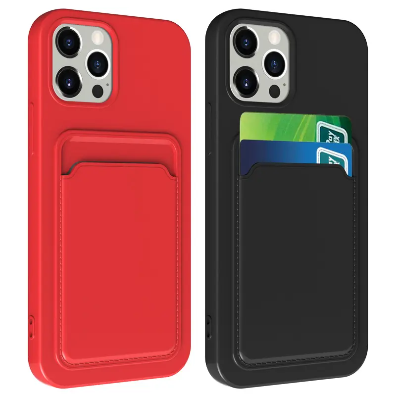 Sıcak satış öğeleri katı renk TPU kart tutucu kılıfları mikrofiber astar telefon iPhone için kılıf 13 11 Pro Max cep cüzdan