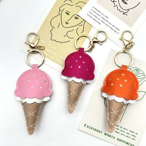 Porte-clés <span class=keywords><strong>de</strong></span> luxe anti-perte en cuir PU tressé avec pendentif pompon, motif mini crème glacée, bonbon ou sucette - Product Image 3