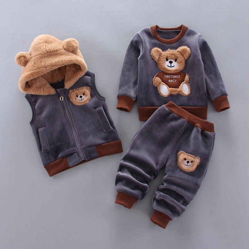 Warm Costume Suit Baby Kids Toddler Hooded Outerwear Tops Pants Fleece Children Boys Girls Clothing Set 
