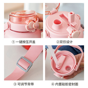 Gobelets en plastique pour enfants, grande capacité, mignons et attrayants, avec paille, tasse à eau ventrue - Product Image 4