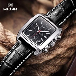 Offerta Speciale MEGIR 2028 Orologio da <span class=keywords><strong>Uomo</strong></span> in Vera Pelle, Movimento al Quarzo, Quadrante Quadrato, Impermeabile, con Calendario, Stile Sportivo e Business - Product Image 6