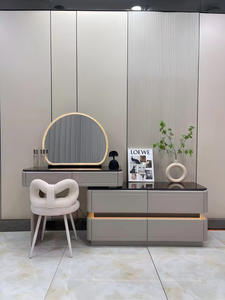 Table de maquillage moderne avec miroir éclairé et tiroirs de rangement pour meubles de chambre - Product Image 1